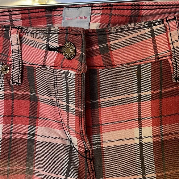 RARE VINTAGE SASS & BIDE RED PLAID JEANS ~ 29 - Picture 3 of 8